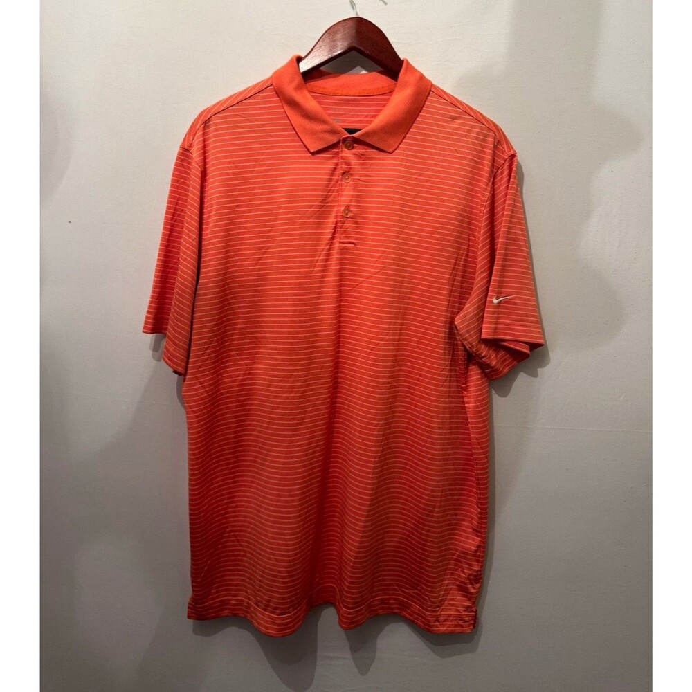 Nike Golf Men’s XL Orange/White Striped Polo Shirt Short Sleeve Polyester